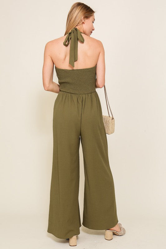 Olive Halter Neck Jumpsuit