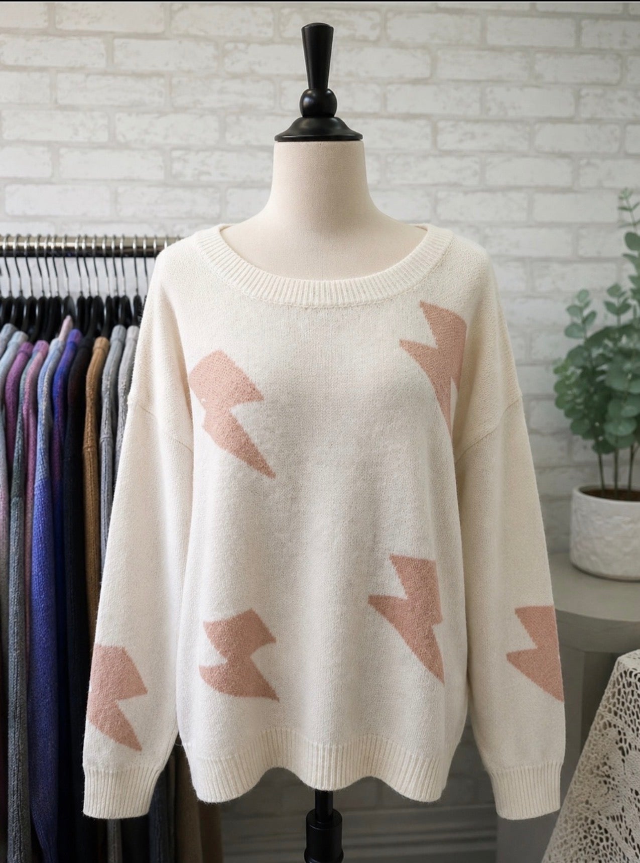 Miracle Cream Sweater with Blush Pink Lightning Accents