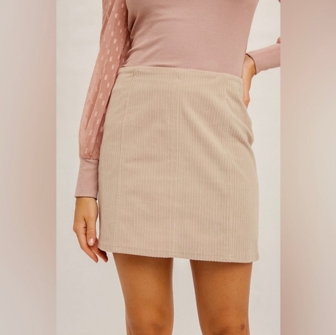 Cream Corduroy Mini Skirt