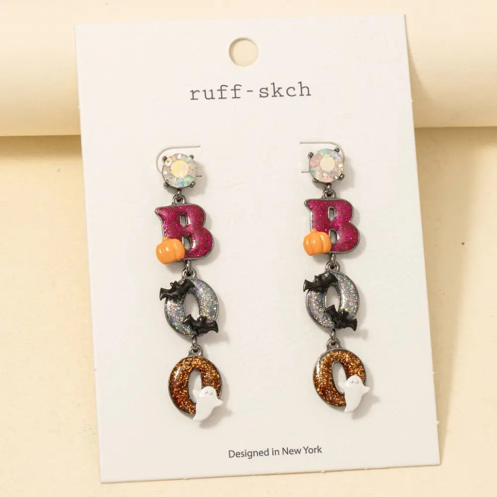 Halloween Boo Glitter Resin Dangle Earrings