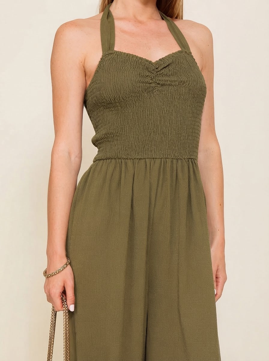 Olive Halter Neck Jumpsuit