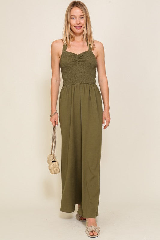 Olive Halter Neck Jumpsuit