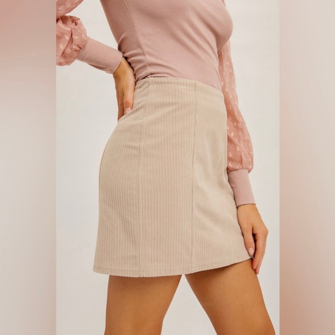 Cream Corduroy Mini Skirt