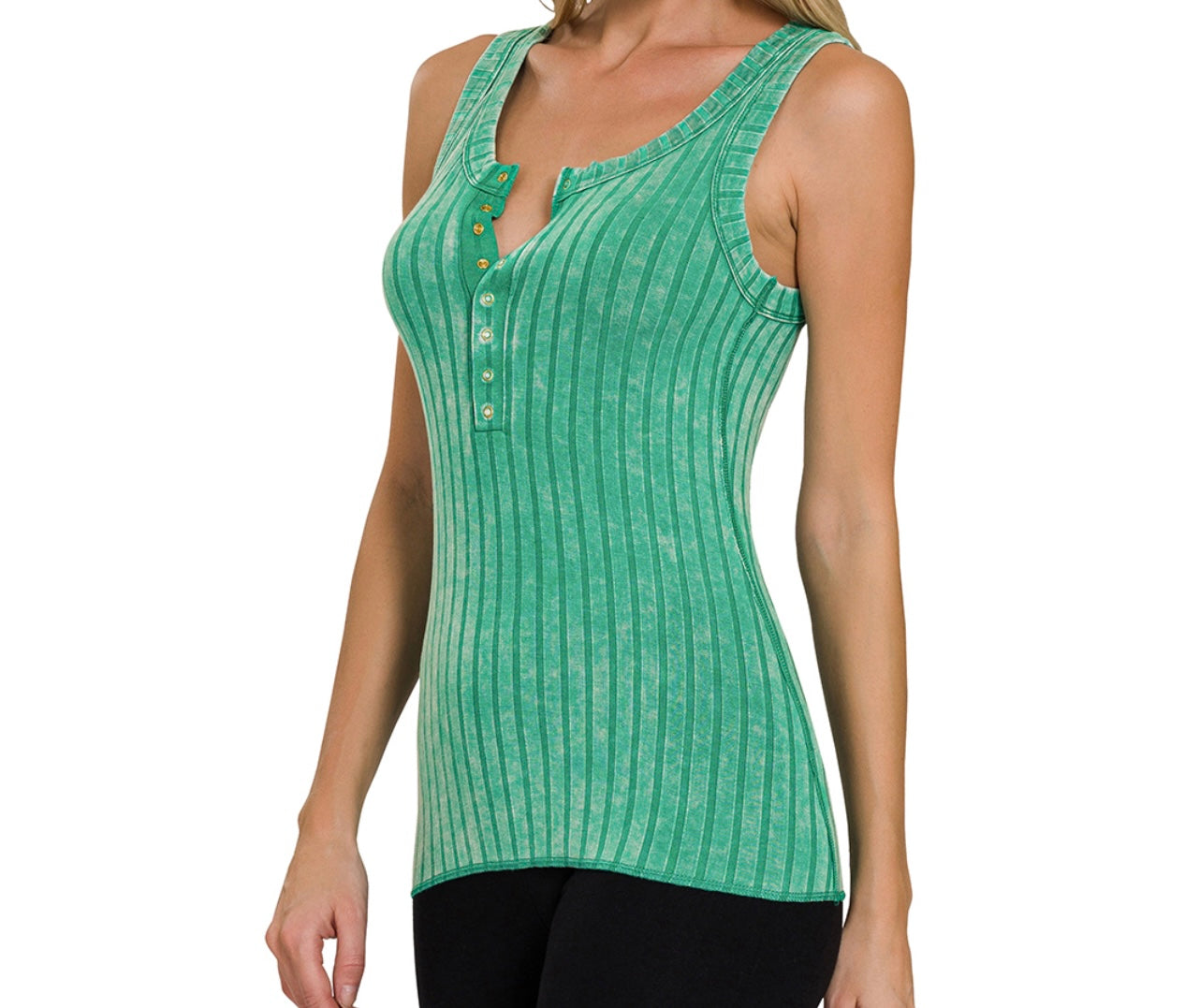 Washed Scoop Neck Button Tank Top