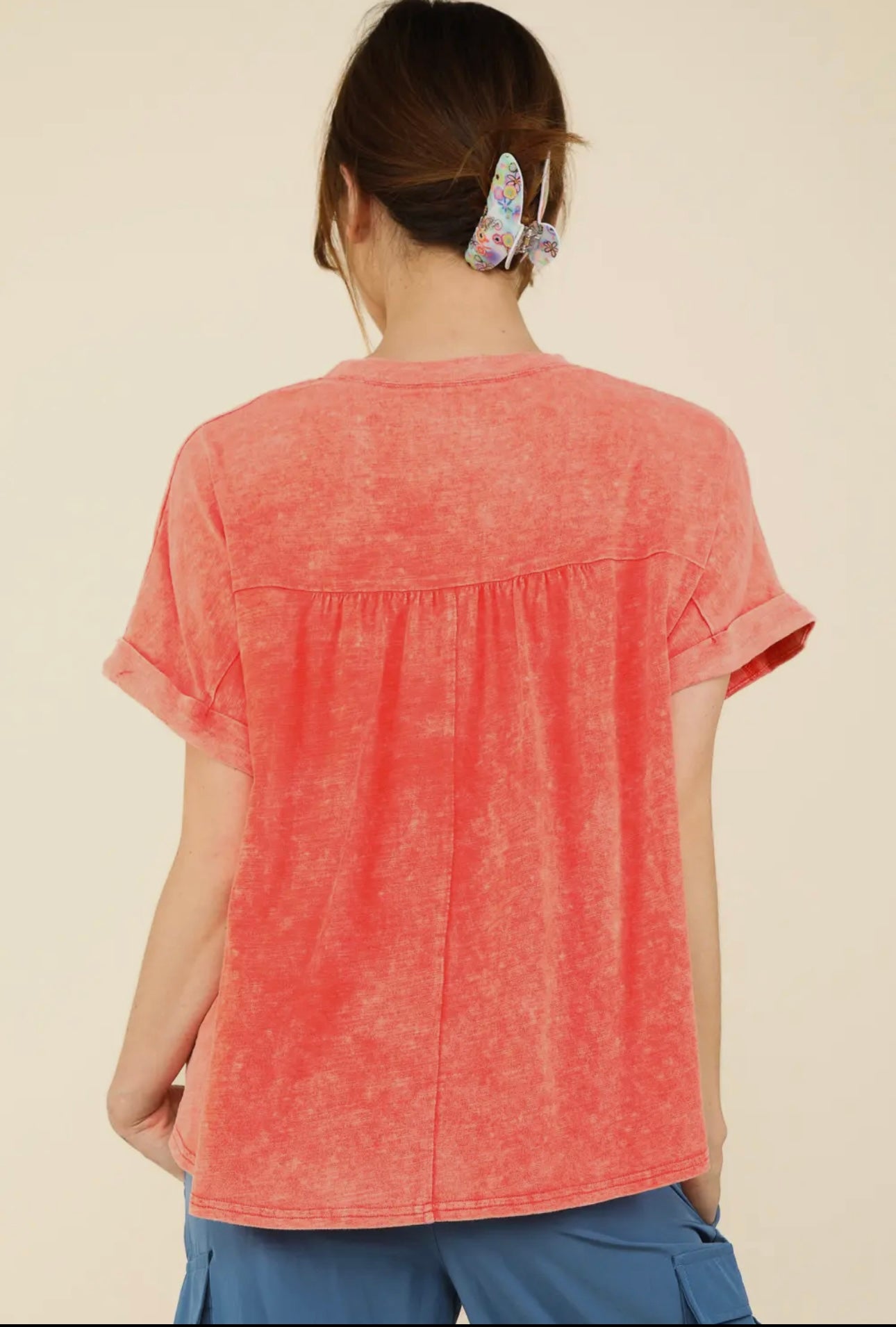 Coral Washed Knit Top