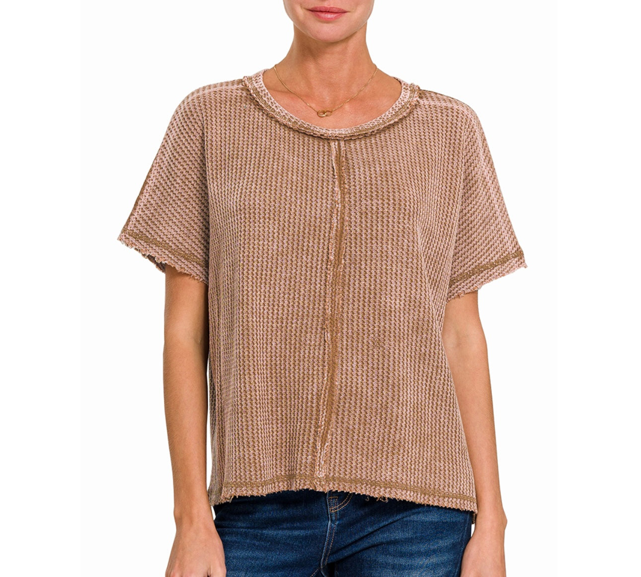 Washed Waffle Short Sleeve Top