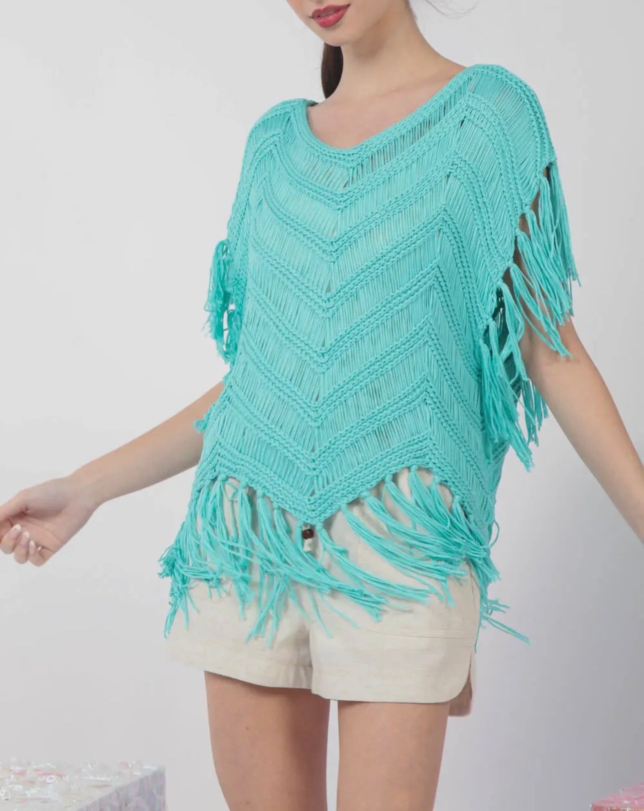 Mint Fringe Crochet Top