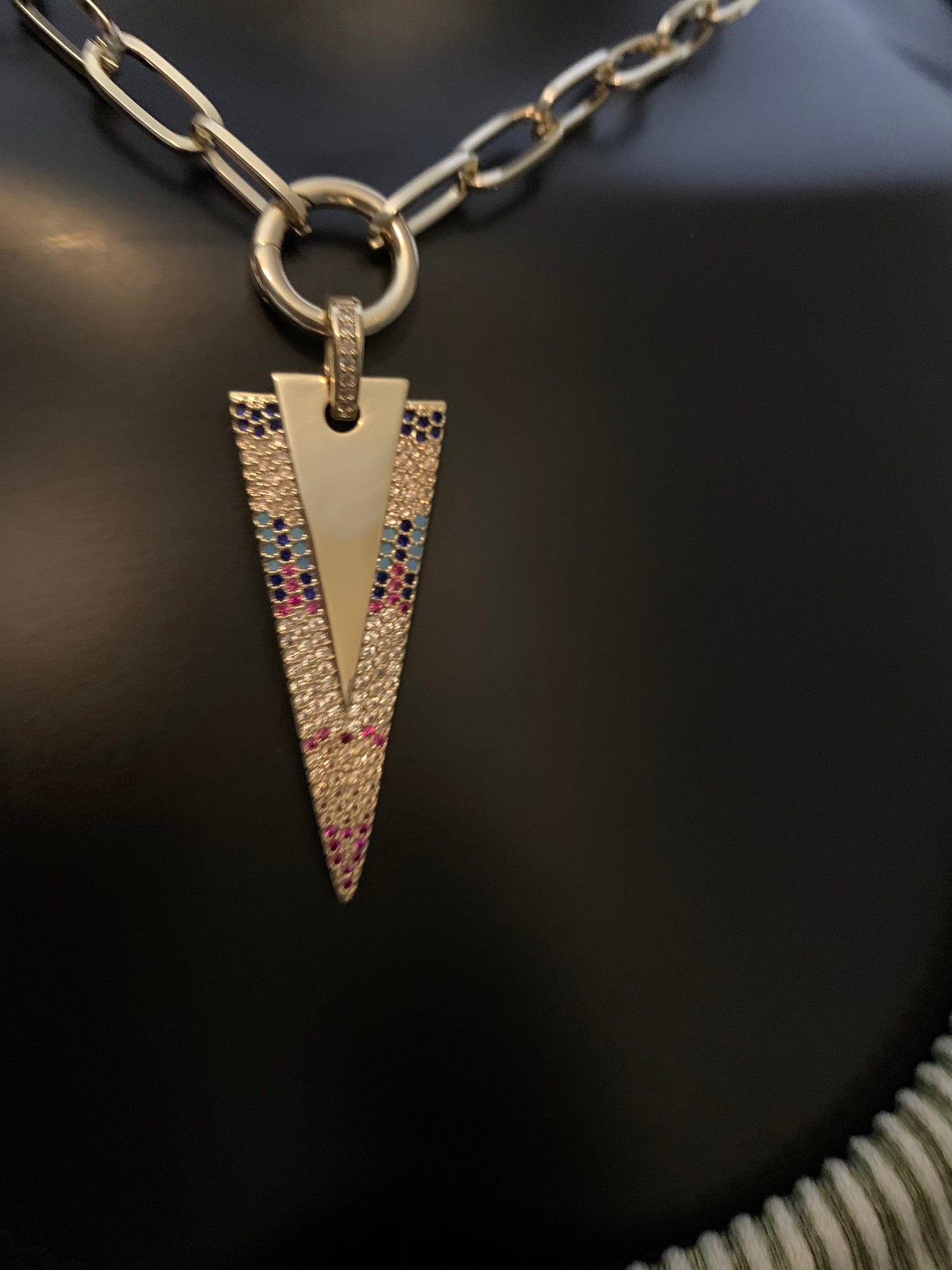 Multicolored Crystal Arrow Gold Necklace