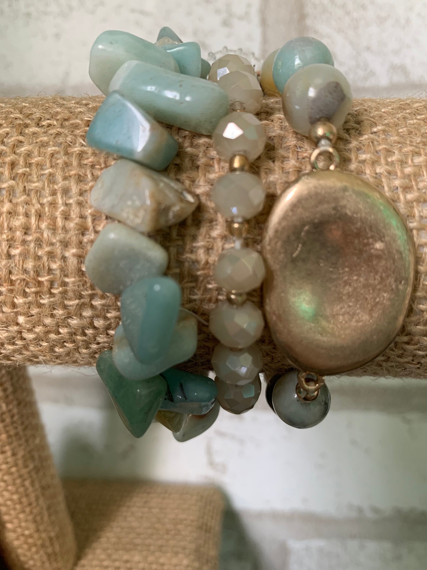3pc Mixed Stone and Bead Bracelet Set Mint