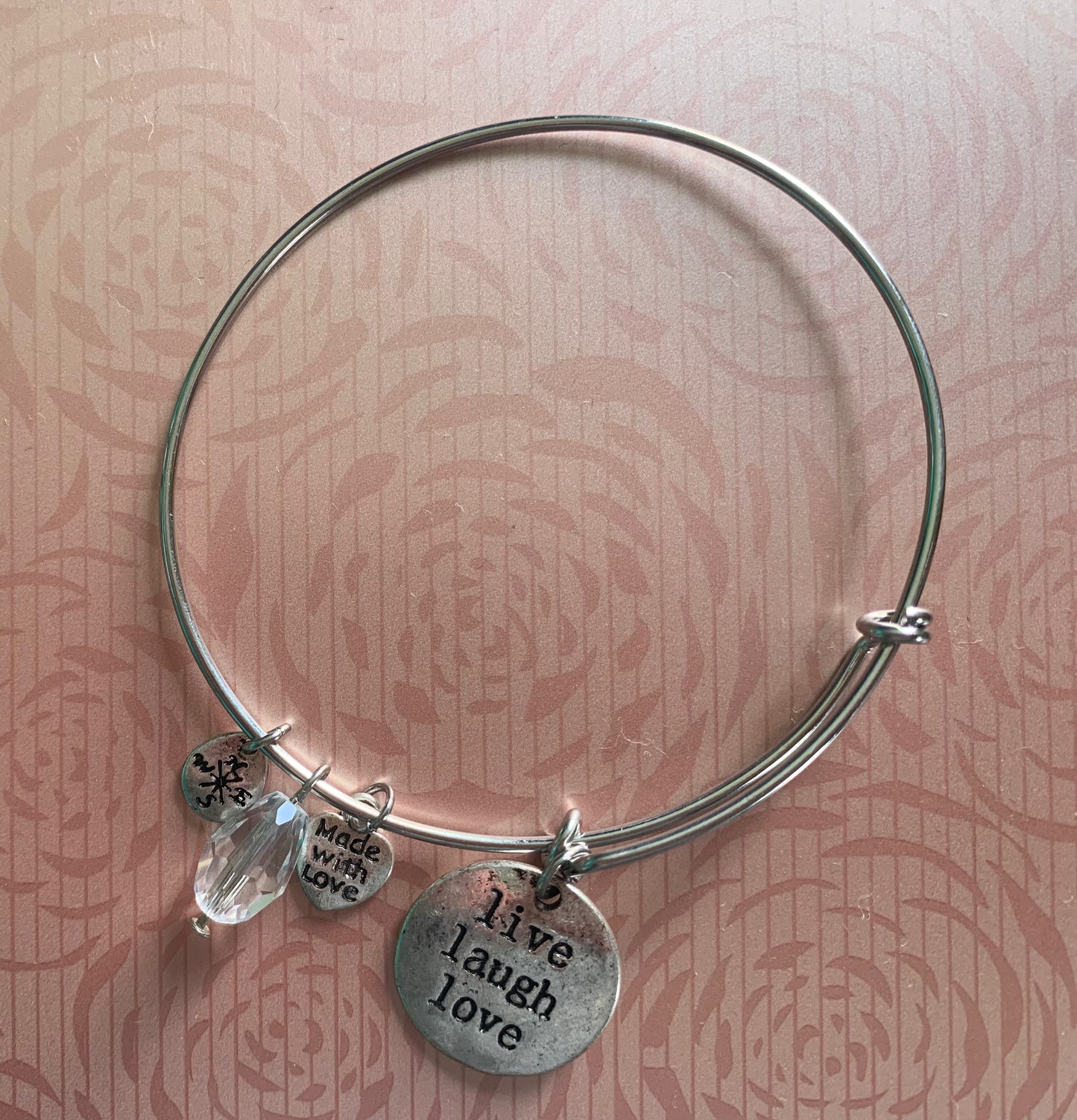 "Live Laugh Love" Dangle Charm Bracelet Plated over Brass