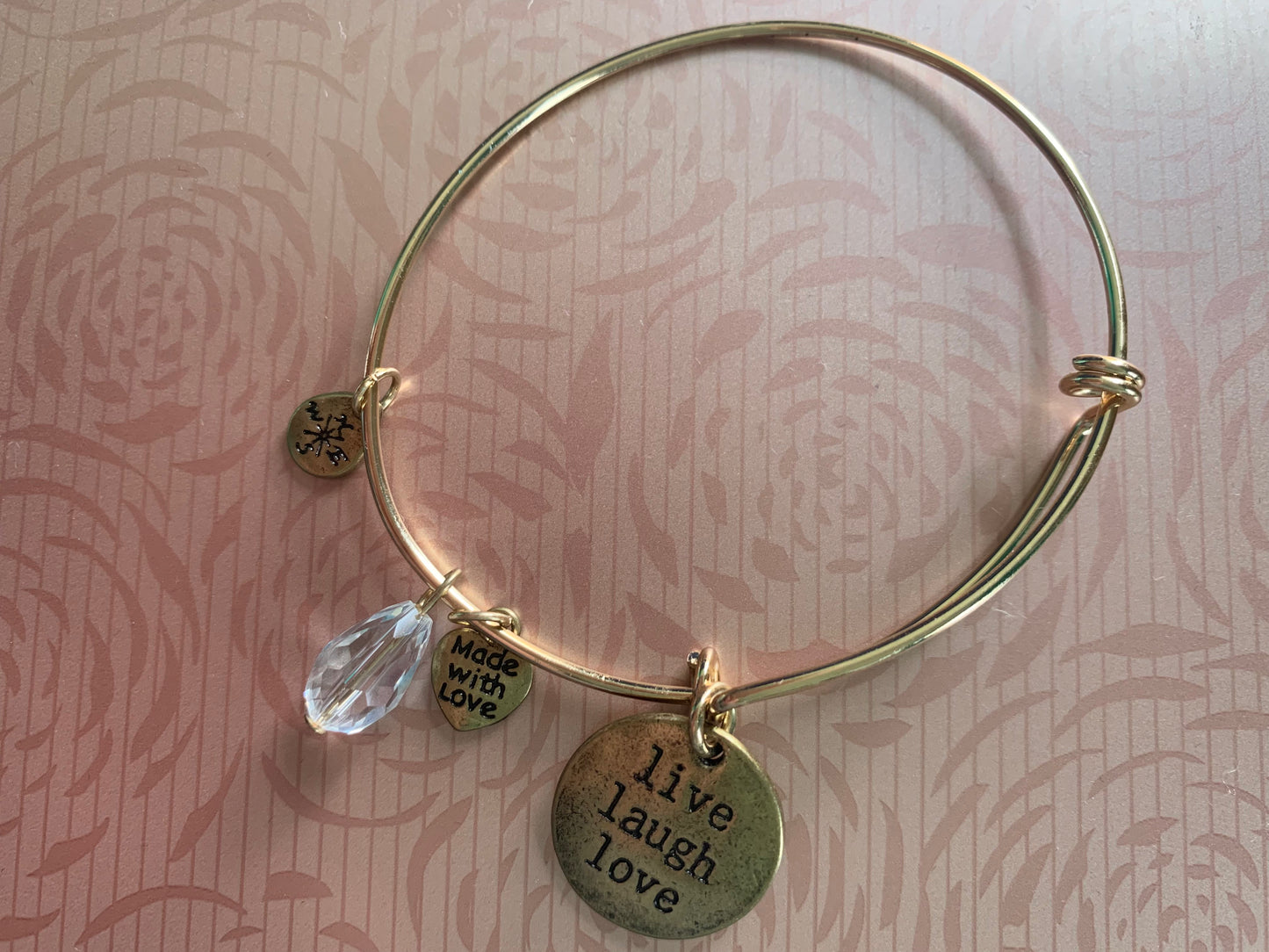 "Live Laugh Love" Dangle Charm Bracelet Plated over Brass