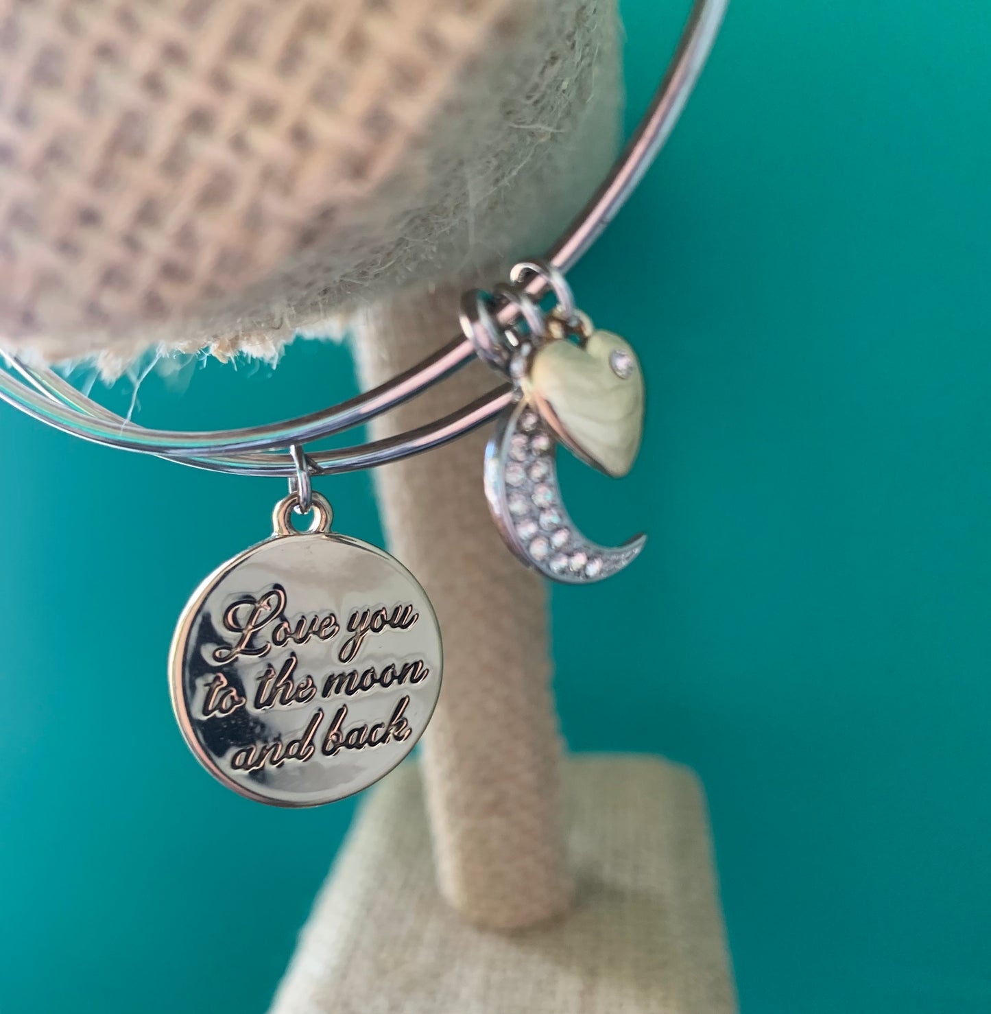 “Love you to the moon and back” dangle charm bracelet