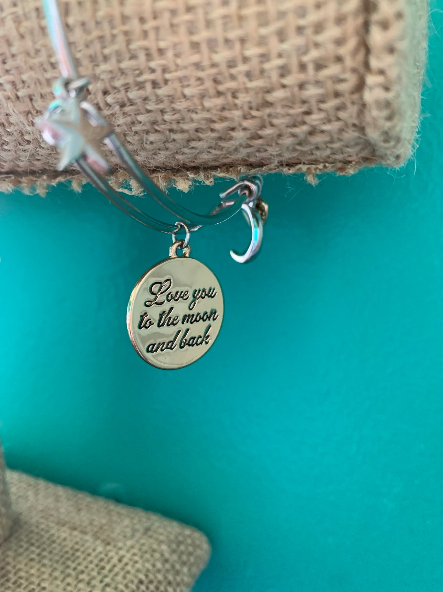“Love you to the moon and back” dangle charm bracelet