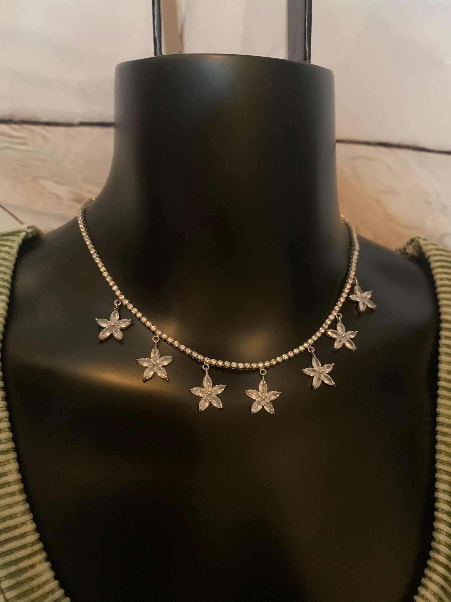Multi Crystal Silver Star CZ Necklace