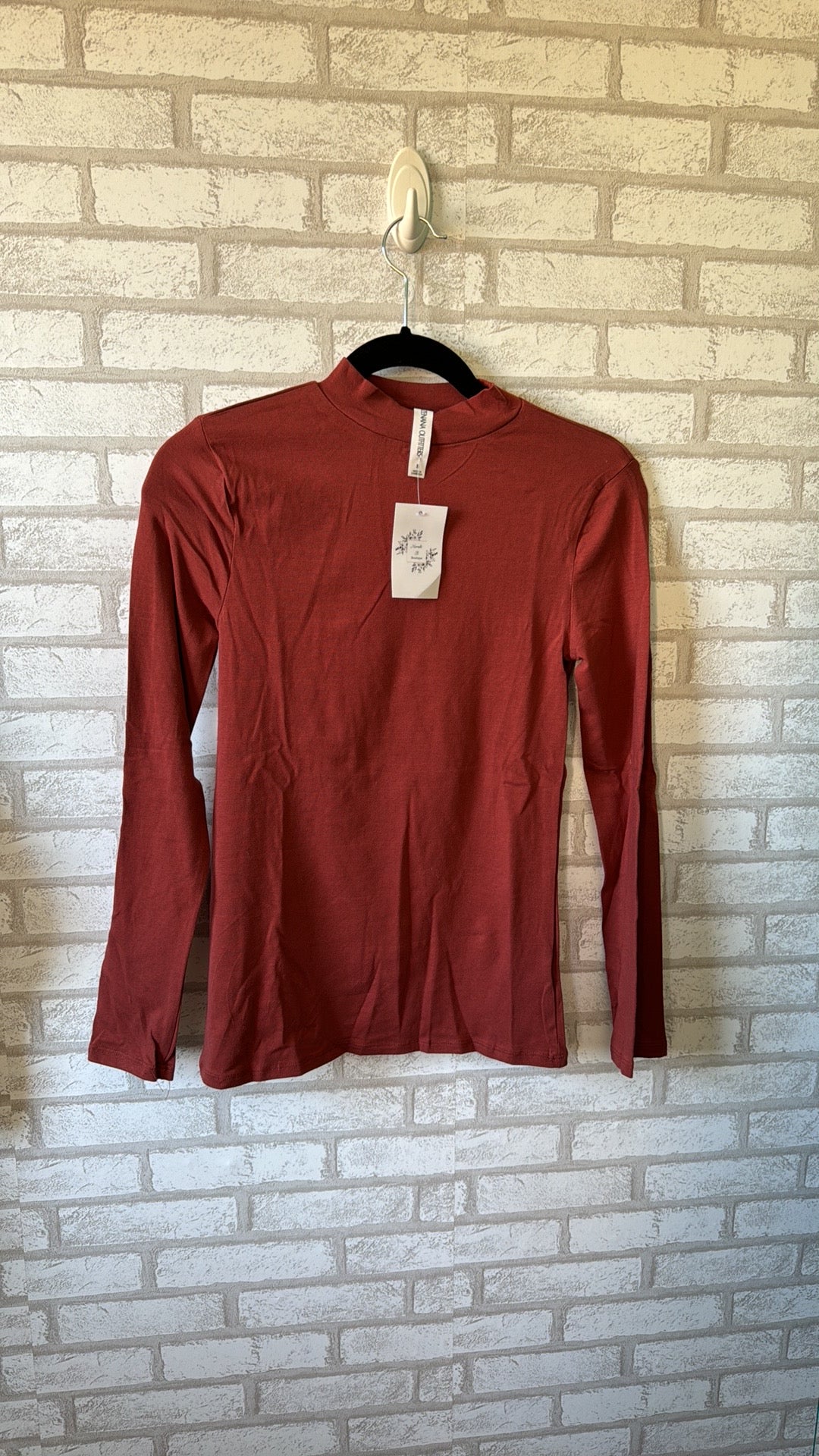 Long Sleeve Mock Neck Shirt Dark Rust