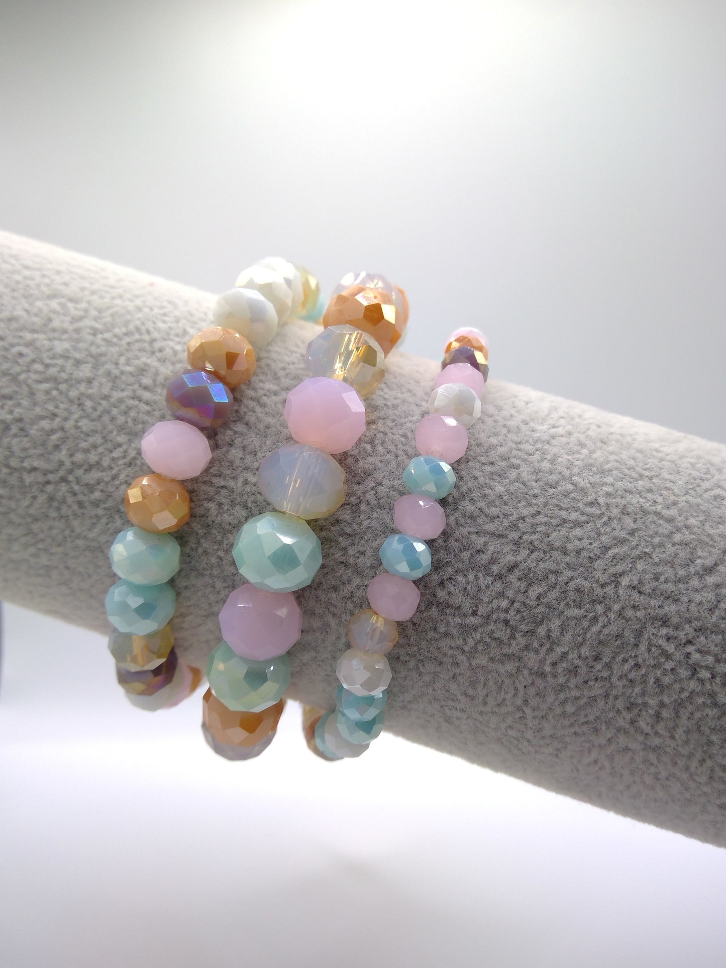 3 pc Multi Color Mix Crystal Bead Stretch Bracelet Set