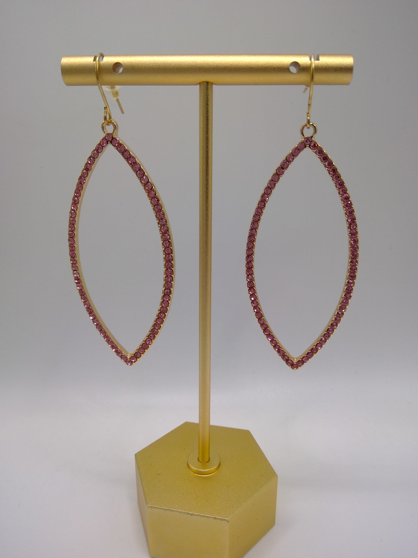 Open Marquise Pink Rhinestone Earrings