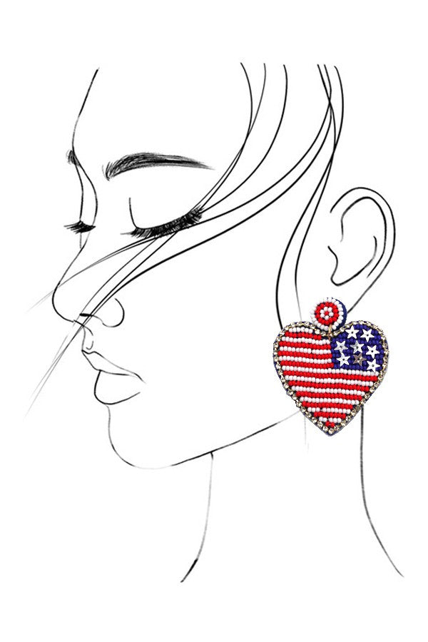 Beaded USA Flag Drop Earrings