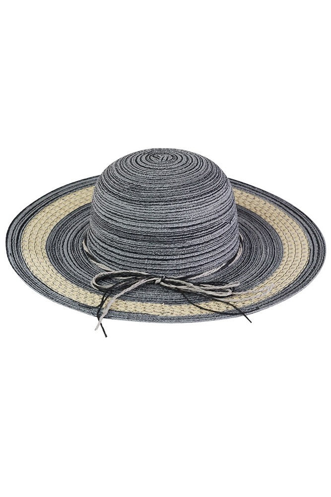 Black Mixed Color Straw Two Toned String Sun Hat