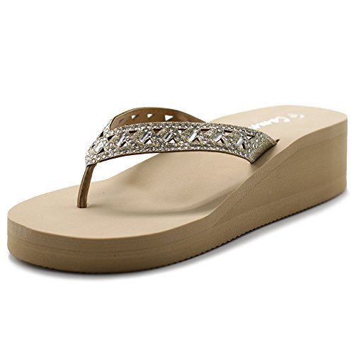 Cammie Rhinestone Cut Out Glitter Wedge Flip Flop