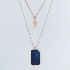 MAREN ELENA DOUBLE STRAND LEAF BLUE STONE NECKLACE IN GOLD PLATED - Meraki B Shop