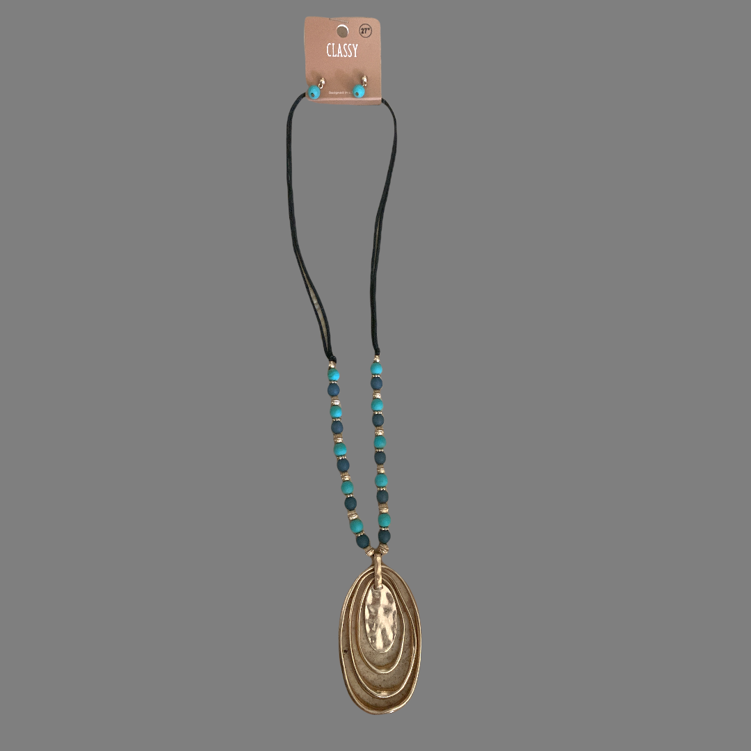 Long oval beaded necklace set
