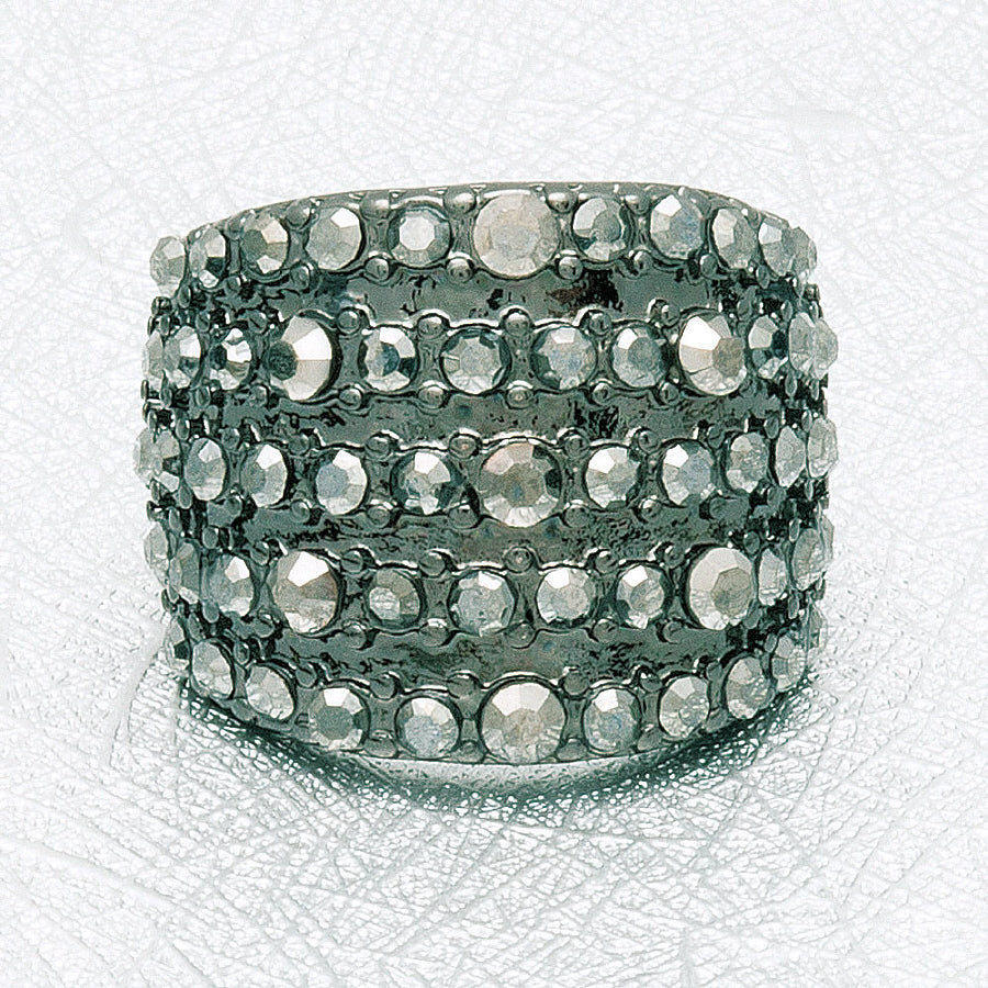 1" X 3/4" MULTI-ROW SMOKEY GRAY CRYSTAL RING - Meraki B Shop