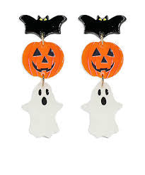 Halloween Bat Pumpkin and ghost earring