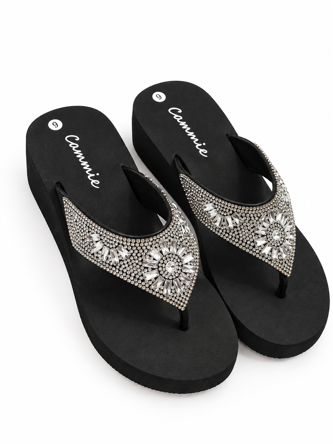 Cammie Rhinestone Bling Wedge Flip Flops