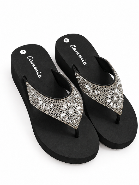 Cammie Rhinestone Bling Wedge Flip Flops