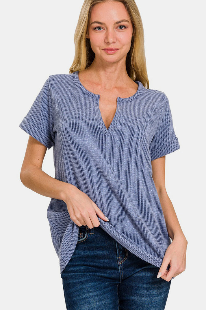 Short Sleeve Waffle Knit Top