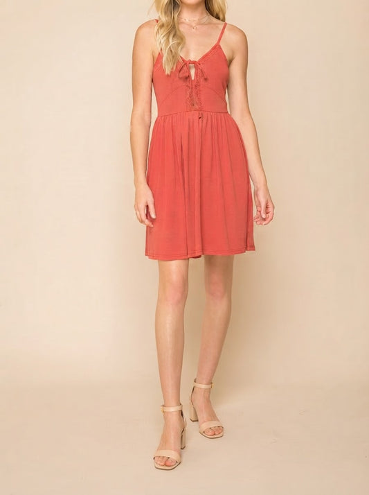 LACE TRIMMED STRAPPY JERSEY MINI DRESS