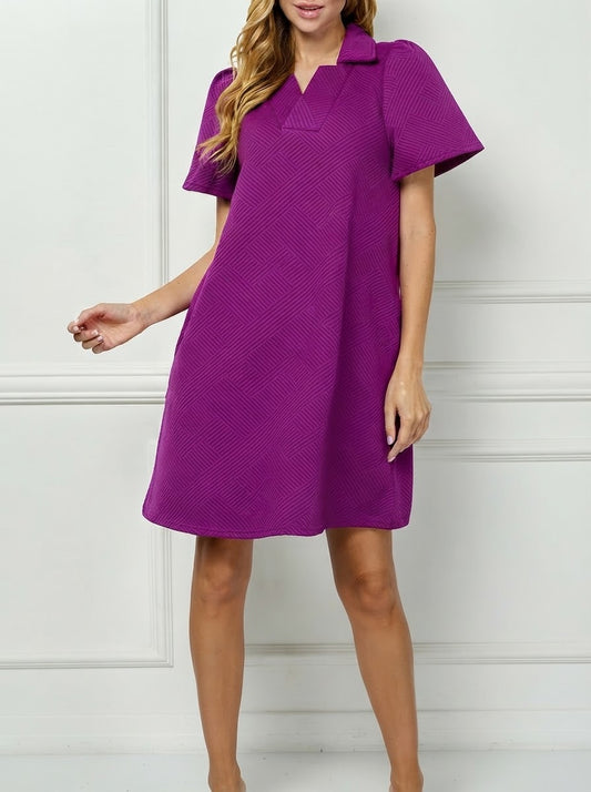 Collard Textured Print Dress