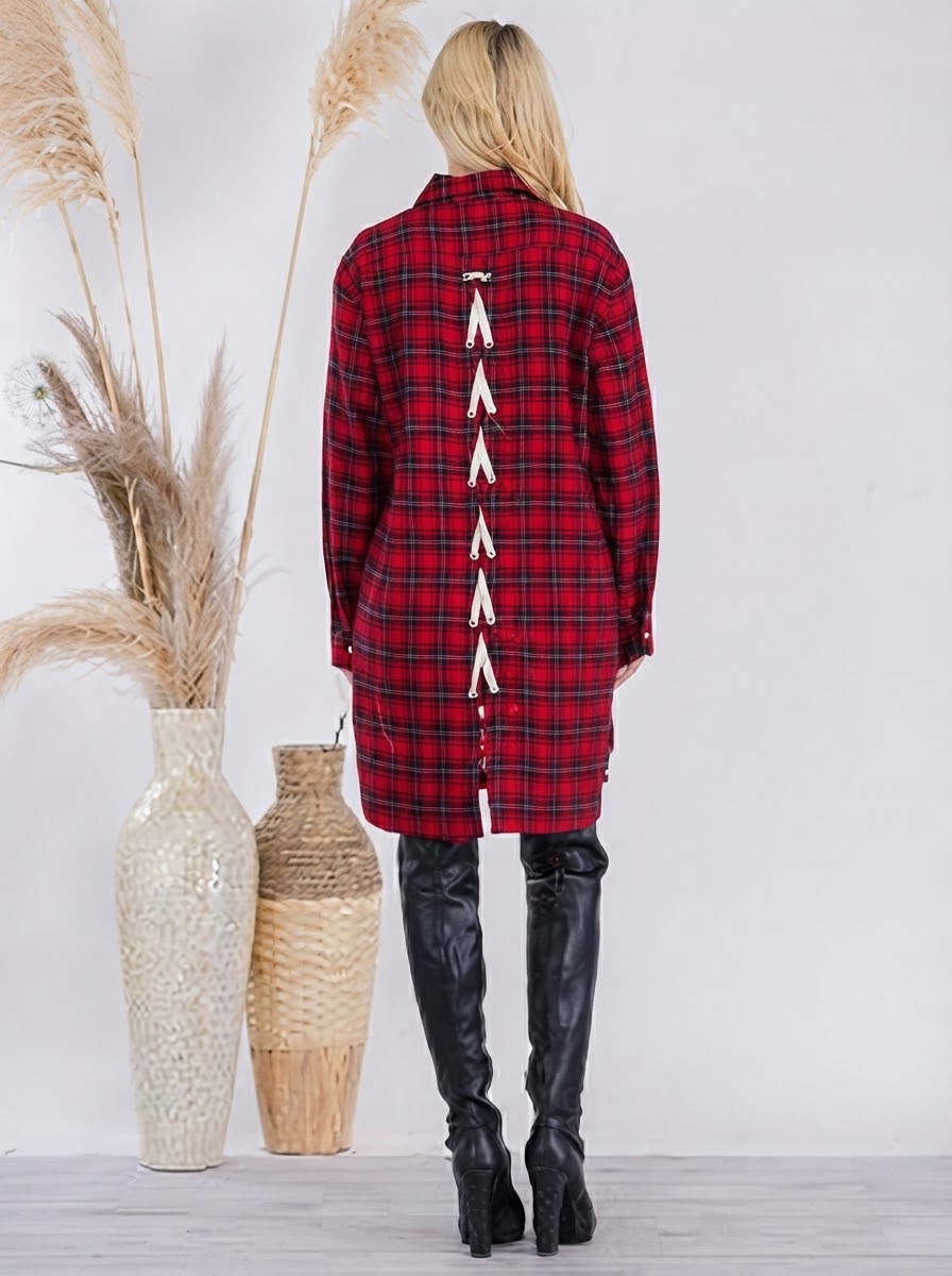 Oversized Flannel Top with Lace Detail