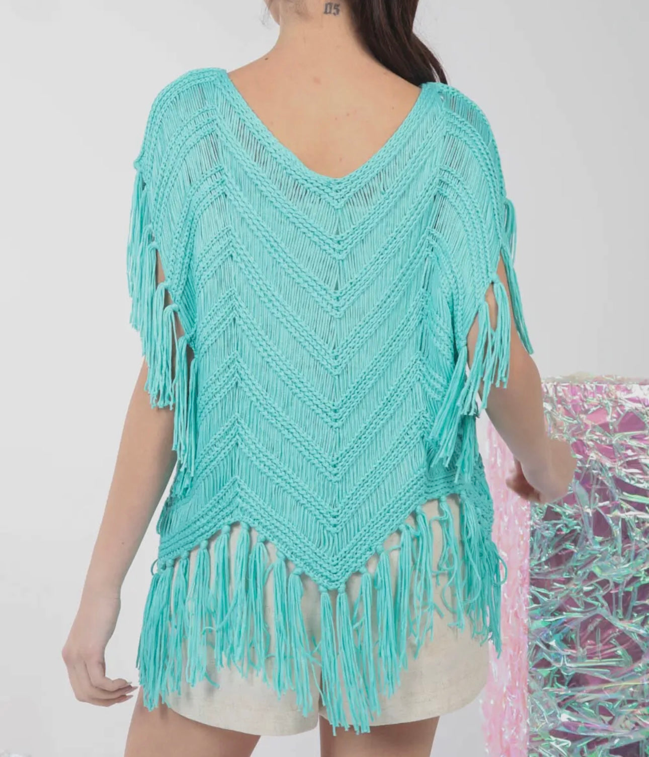 Mint Fringe Crochet Top