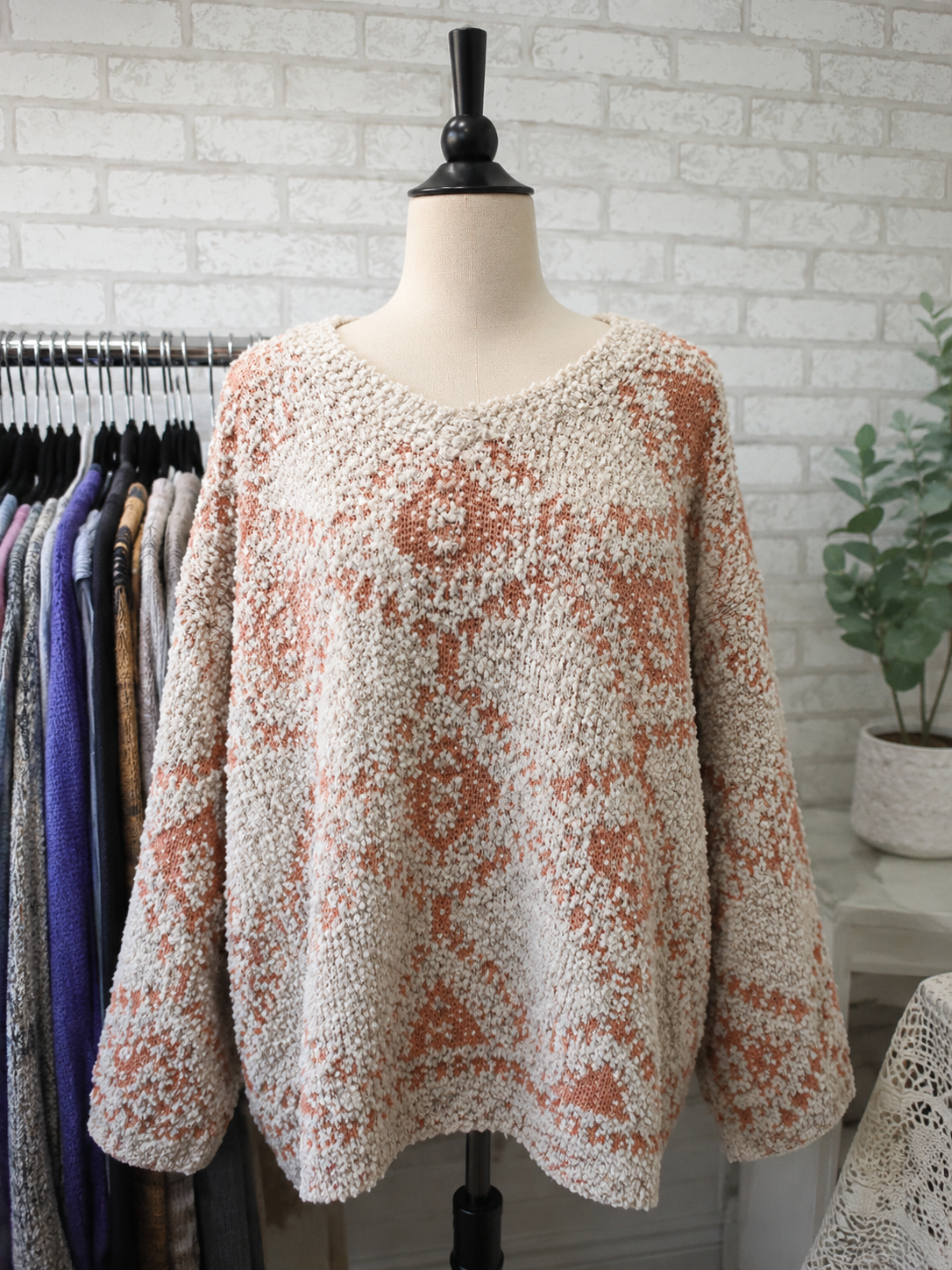 Patterned Scoop Neck Sweater