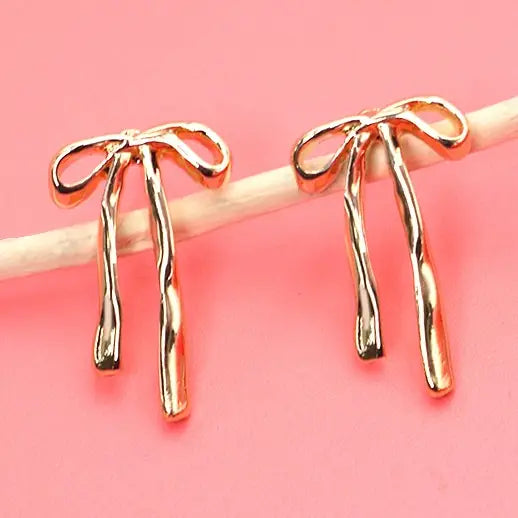 Long Bow Ribbon Stud Earrings