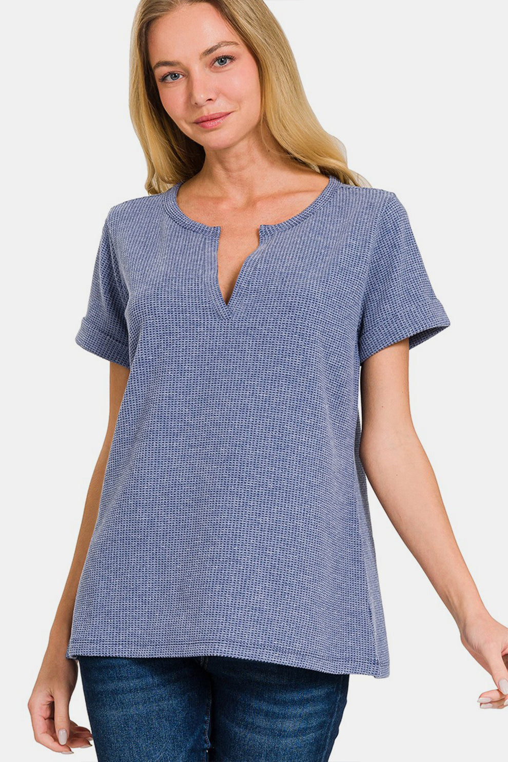 Short Sleeve Waffle Knit Top