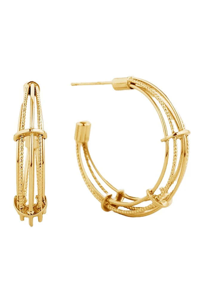 14K Gold-Dipped Multi-Strand Textured Hoop Earrings