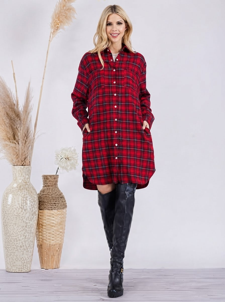 Oversized Flannel Top with Lace Detail