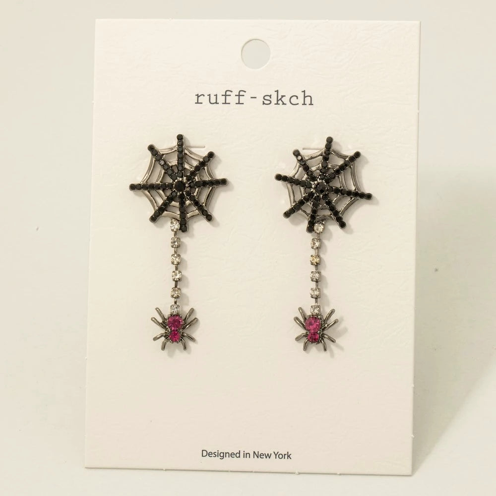 Rhinestone Spider Web Earrings