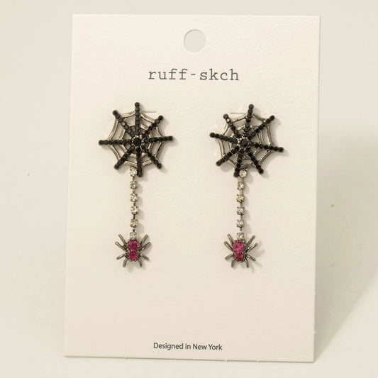 Rhinestone Spider Web Earrings