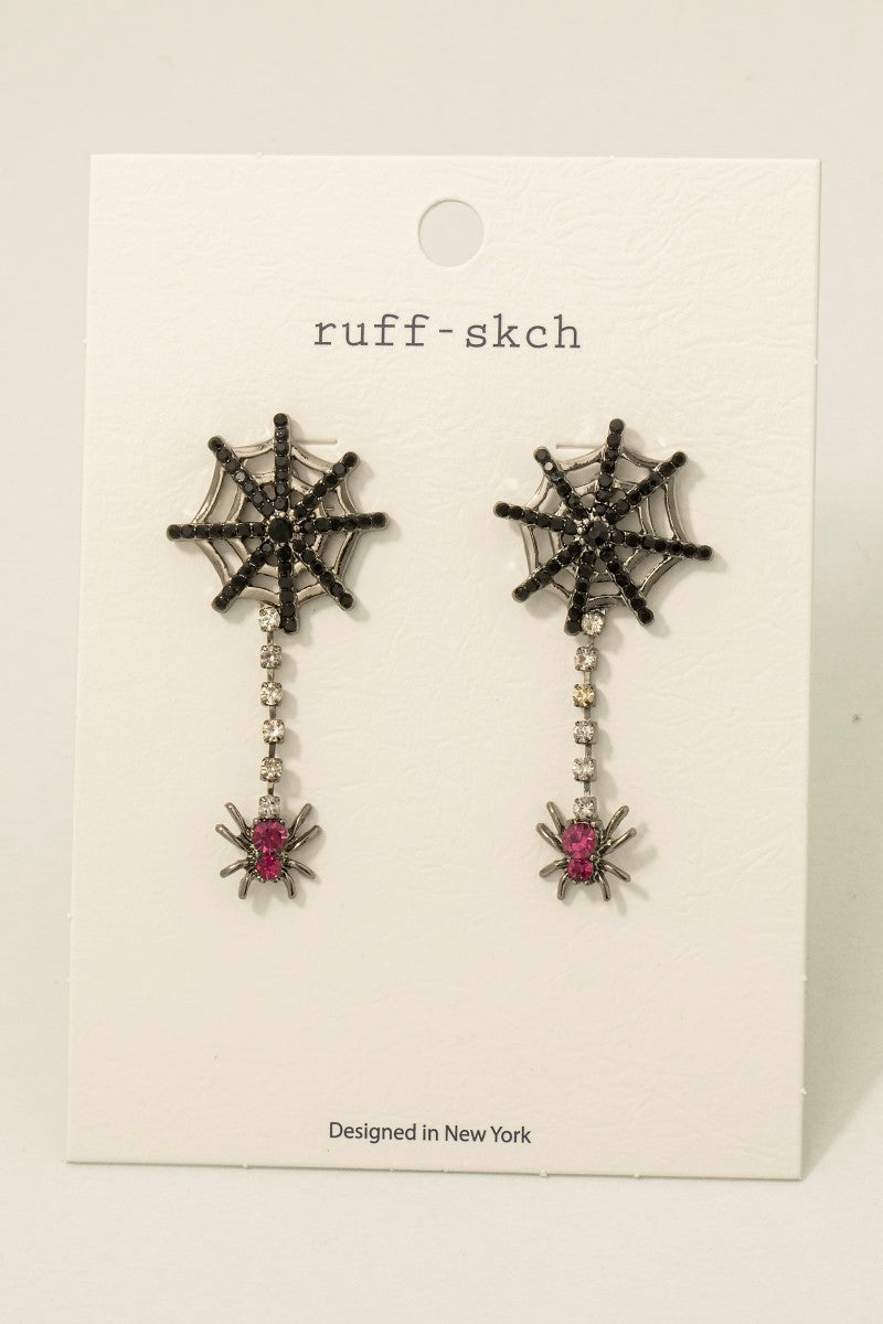 Rhinestone Spider Web Earrings