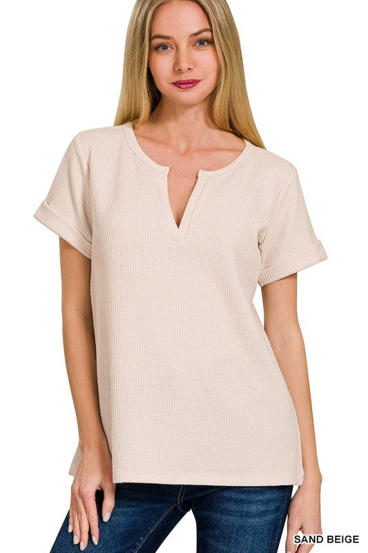 Short Sleeve Waffle Knit Top