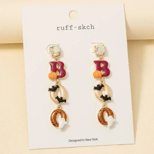 Halloween Boo Glitter Resin Dangle Earrings