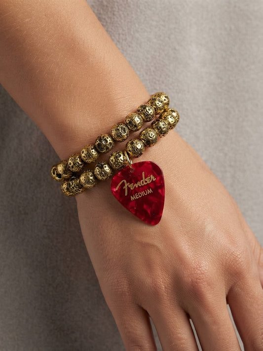Fender Guitar Pick 2pc Gold Stretch Bracelets