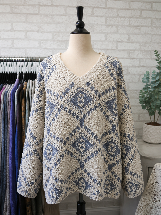 Patterned Scoop Neck Sweater