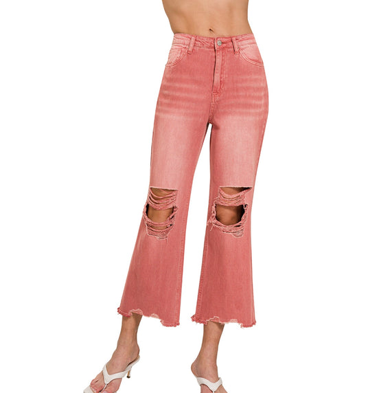 Cabernet Distressed Cropped Pant