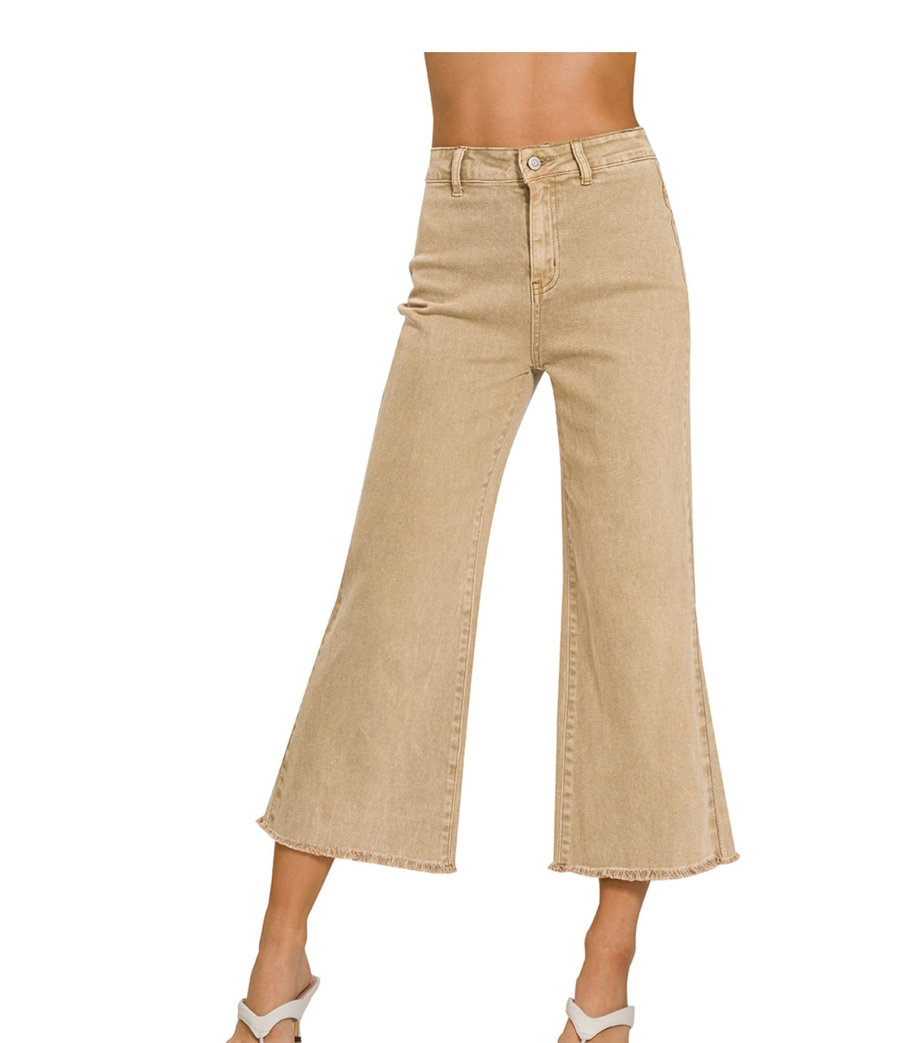 Light Camel Wide Leg Cropped Pants