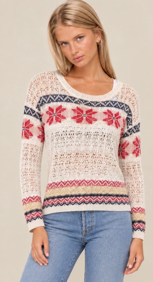 Toasty Moment Cream Multi Fair Isle Knit Sweater